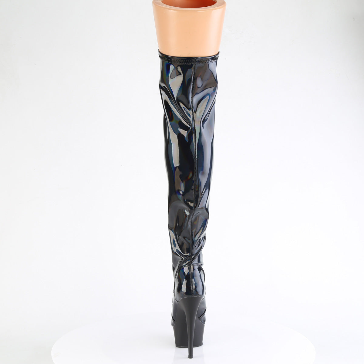 *6" Heel, 1 3/4" PF Stretch Lace-Up OTK Boot, Outer Zip (Pleaser DEL3029/BHG/B)