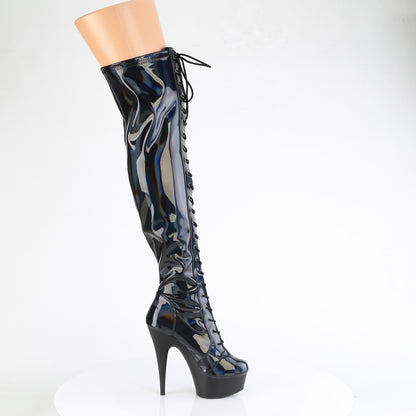 *6" Heel, 1 3/4" PF Stretch Lace-Up OTK Boot, Outer Zip (Pleaser DEL3029/BHG/B)