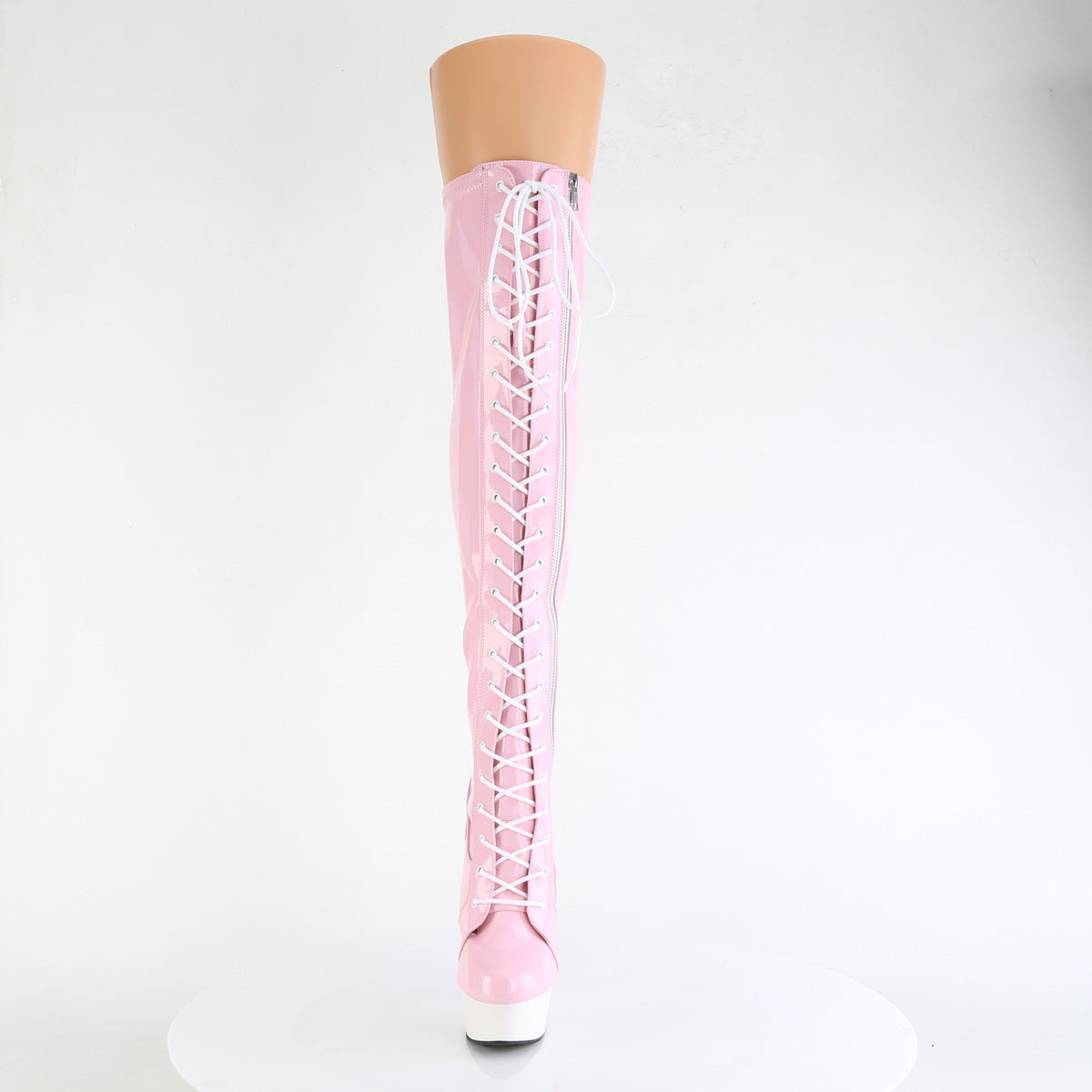 *6" Heel, 1 3/4" PF Stretch Lace-Up OTK Boot, Outer Zip (Pleaser DEL3029/BHG/B)