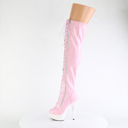 *6" Heel, 1 3/4" PF Stretch Lace-Up OTK Boot, Outer Zip (Pleaser DEL3029/BHG/B)
