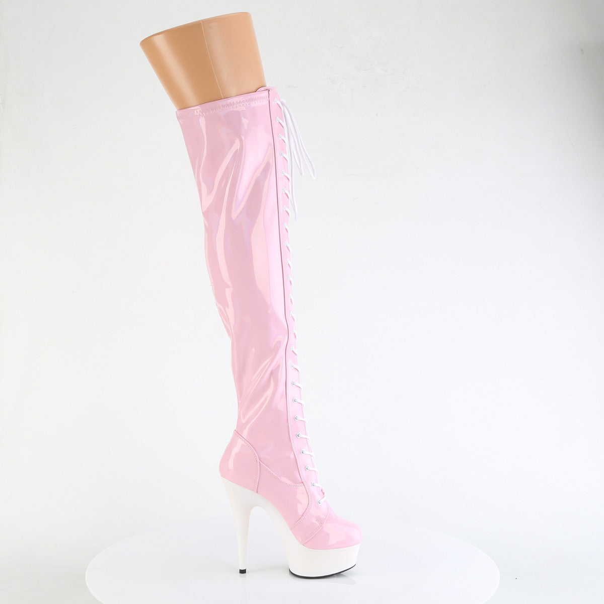 *6" Heel, 1 3/4" PF Stretch Lace-Up OTK Boot, Outer Zip (Pleaser DEL3029/BHG/B)