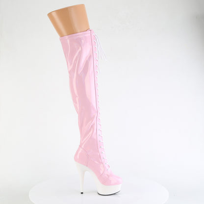 *6" Heel, 1 3/4" PF Stretch Lace-Up OTK Boot, Outer Zip (Pleaser DEL3029/BHG/B)