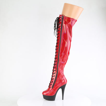 *6" Heel, 1 3/4" PF Stretch Lace-Up OTK Boot, Outer Zip (Pleaser DEL3029/BHG/B)