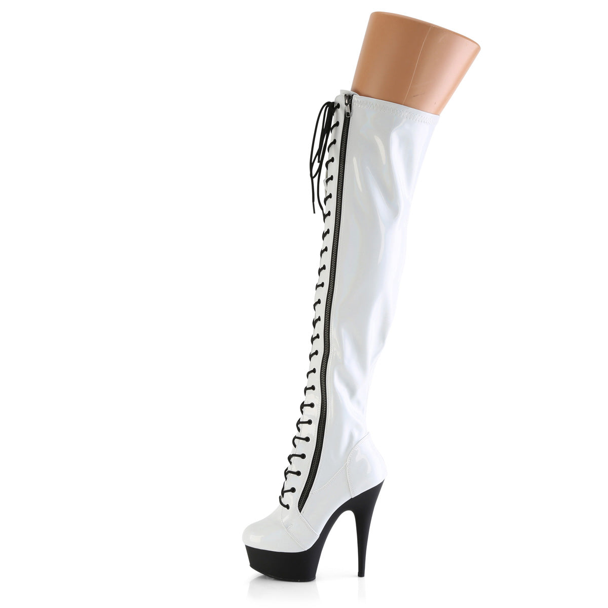 *6" Heel, 1 3/4" PF Stretch Lace-Up OTK Boot, Outer Zip (Pleaser DEL3029/BHG/B)