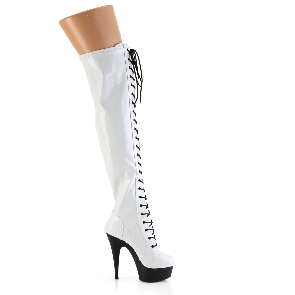 *6" Heel, 1 3/4" PF Stretch Lace-Up OTK Boot, Outer Zip (Pleaser DEL3029/BHG/B)