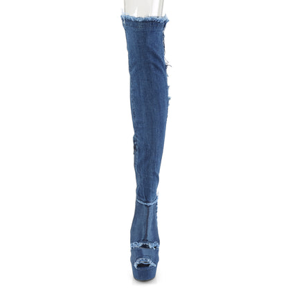 *6" Heel, 1 3/4 PF Open Heel/Toe Thigh High Boot, Side Zip (Pleaser DEL3030/DMFA/M)