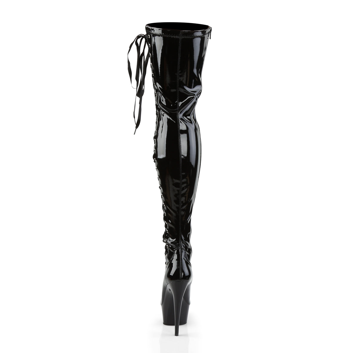 6" Heel, 1 3/4" PF Thigh Boot w/Side Ribbon Lace, Side Zip (Pleaser DEL3050/B/M)
