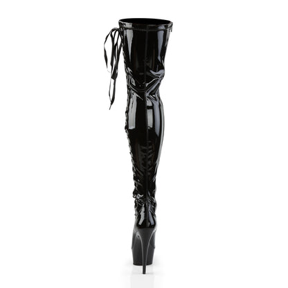 6" Heel, 1 3/4" PF Thigh Boot w/Side Ribbon Lace, Side Zip (Pleaser DEL3050/B/M)