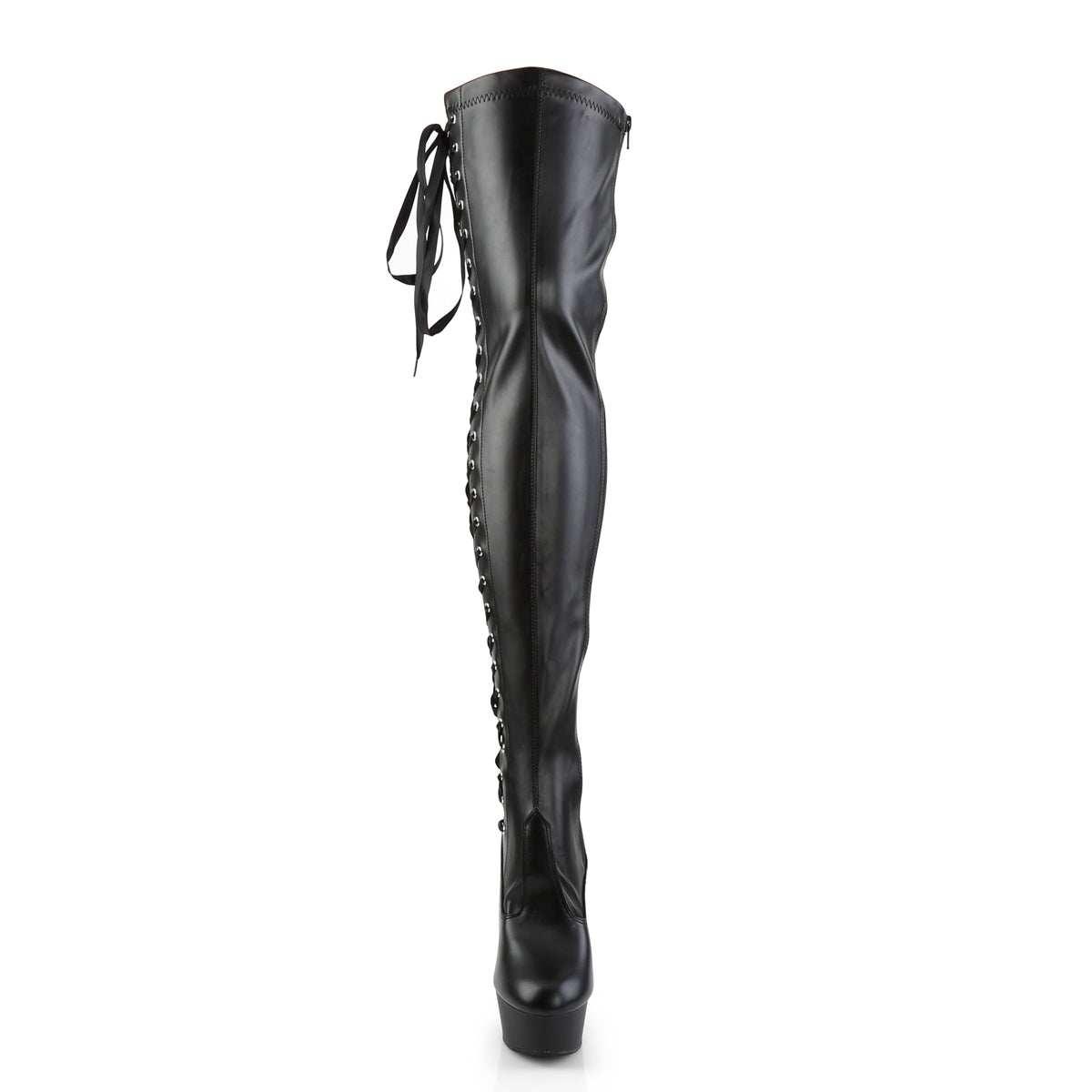 6" Heel, 1 3/4" PF Thigh Boot w/Side Ribbon Lace, Side Zip (Pleaser DEL3050/B/M)