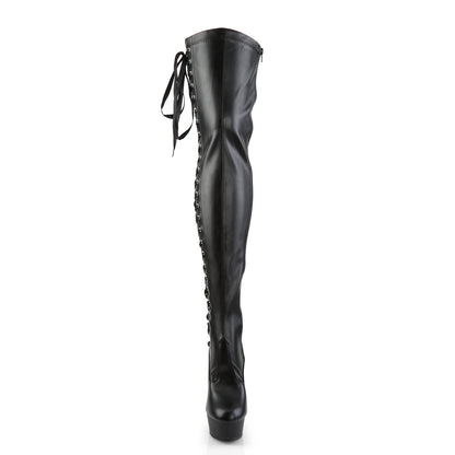 6" Heel, 1 3/4" PF Thigh Boot w/Side Ribbon Lace, Side Zip (Pleaser DEL3050/B/M)
