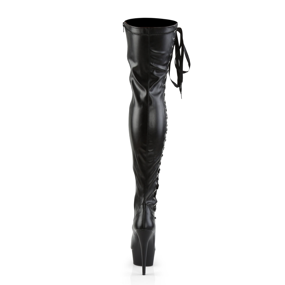 6" Heel, 1 3/4" PF Thigh Boot w/Side Ribbon Lace, Side Zip (Pleaser DEL3050/B/M)