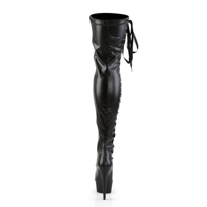 6" Heel, 1 3/4" PF Thigh Boot w/Side Ribbon Lace, Side Zip (Pleaser DEL3050/B/M)