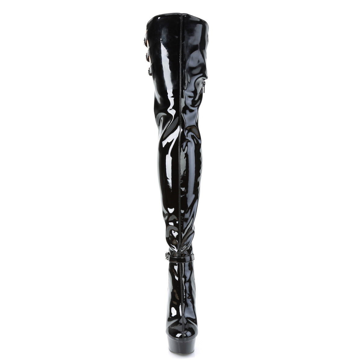 *6" Heel, 1 3/4" PF Multiple Buckle Thigh Boot, Side Zip (Pleaser DEL3055/B/M)