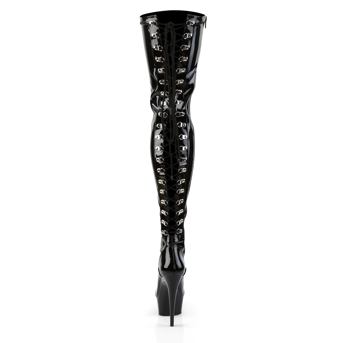 6" Heel, 1 3/4" PF Back Lace Thigh Boot, Side Zip (Pleaser DEL3063/B/M)