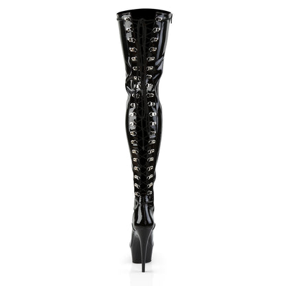 6" Heel, 1 3/4" PF Back Lace Thigh Boot, Side Zip (Pleaser DEL3063/B/M)