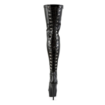 6" Heel, 1 3/4" PF Back Lace Thigh Boot, Side Zip (Pleaser DEL3063/B/M)