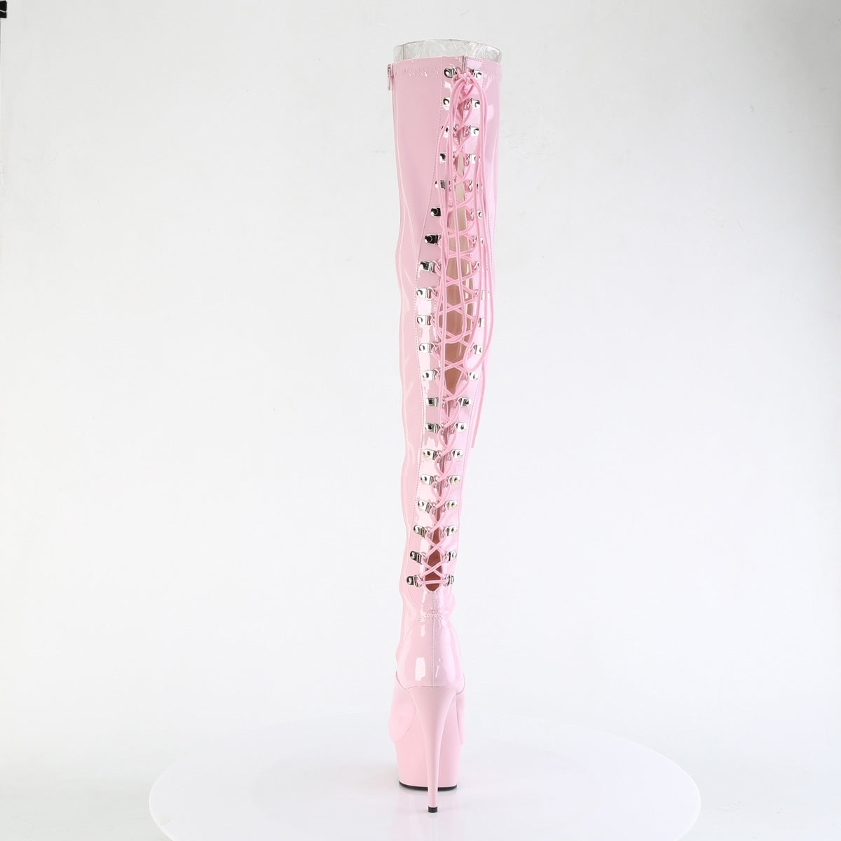 6" Heel, 1 3/4" PF Back Lace Thigh Boot, Side Zip (Pleaser DEL3063/B/M)