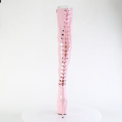6" Heel, 1 3/4" PF Back Lace Thigh Boot, Side Zip (Pleaser DEL3063/B/M)