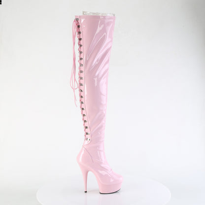 6" Heel, 1 3/4" PF Back Lace Thigh Boot, Side Zip (Pleaser DEL3063/B/M)