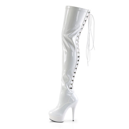 6" Heel, 1 3/4" PF Back Lace Thigh Boot, Side Zip (Pleaser DEL3063/B/M)