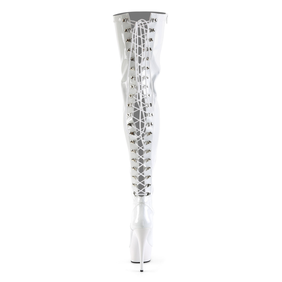6" Heel, 1 3/4" PF Back Lace Thigh Boot, Side Zip (Pleaser DEL3063/B/M)