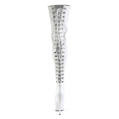 6" Heel, 1 3/4" PF Back Lace Thigh Boot, Side Zip (Pleaser DEL3063/B/M)