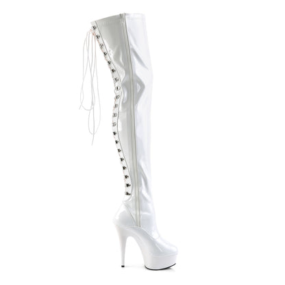 6" Heel, 1 3/4" PF Back Lace Thigh Boot, Side Zip (Pleaser DEL3063/B/M)