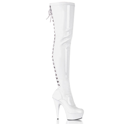 6" Heel, 1 3/4" PF Back Lace Thigh Boot, Side Zip (Pleaser DEL3063/B/M)