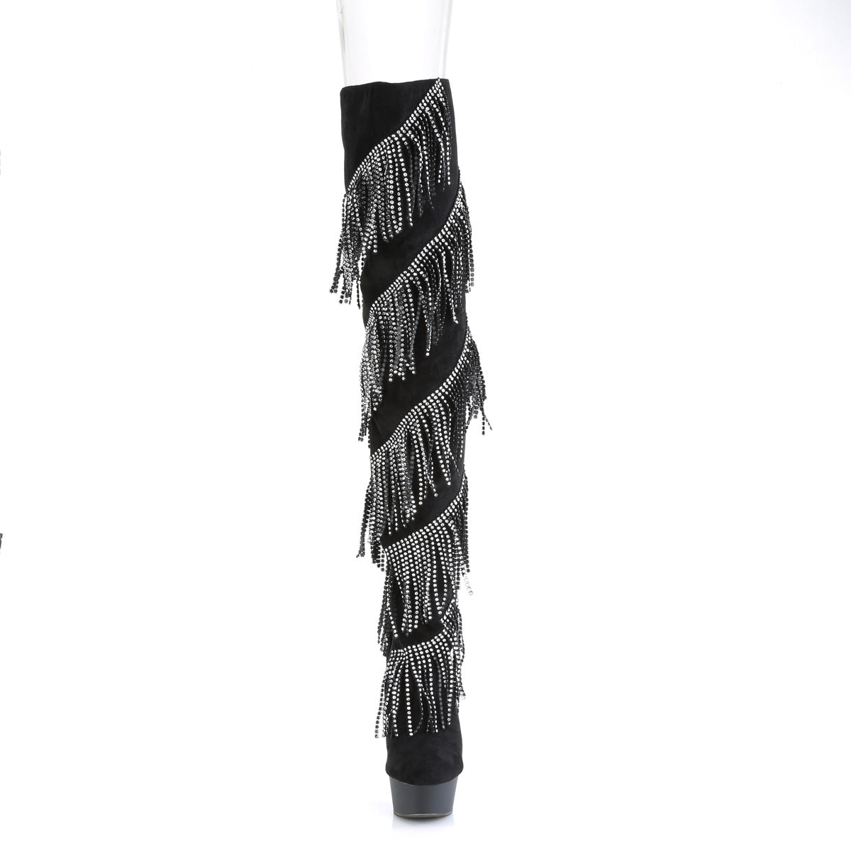 *6" Heel, 1 3/4" PF Thigh Boot w/RS Fringe, Inside Zip (Pleaser DEL3065/BFS-S/B)