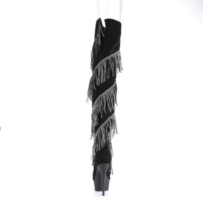 *6" Heel, 1 3/4" PF Thigh Boot w/RS Fringe, Inside Zip (Pleaser DEL3065/BFS-S/B)