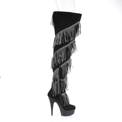 *6" Heel, 1 3/4" PF Thigh Boot w/RS Fringe, Inside Zip (Pleaser DEL3065/BFS-S/B)