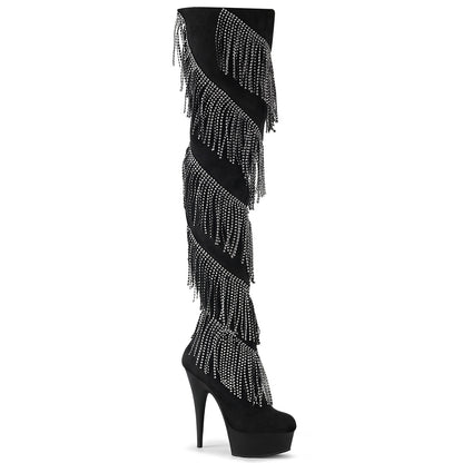 *6" Heel, 1 3/4" PF Thigh Boot w/RS Fringe, Inside Zip (Pleaser DEL3065/BFS-S/B)
