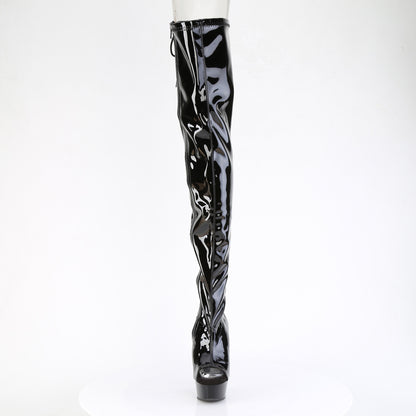 6" Heel, 1 3/4" PF Back Lace Stretch Crotch Boot, Side Zip (Pleaser DEL4017/B/M)