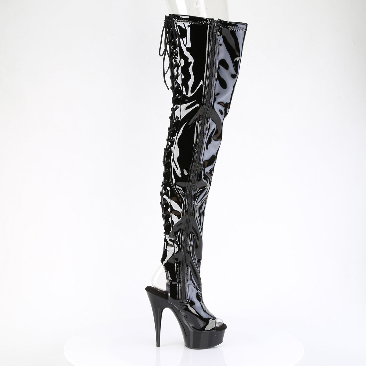 6" Heel, 1 3/4" PF Back Lace Stretch Crotch Boot, Side Zip (Pleaser DEL4017/B/M)
