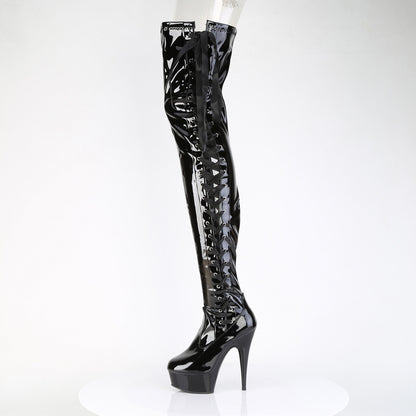 6" Heel, 1 3/4" PF Side Lace Stretch Crotch Boot, Side Zip (Pleaser DEL4050/B/M)
