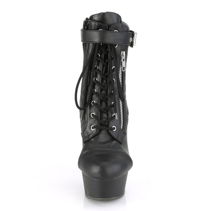 6" Heel, 1 3/4" PF Lace-Up Front Ankle Bootie, Side Zip (Pleaser DEL600-05/BPU/M)
