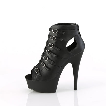 *6" Heel, 1 3/4" PF Buckle-up Strappy Ankle Bootie, Back Zip (Pleaser DEL600-11/B/M)