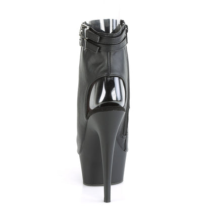 *6" Heel, 1 3/4" PF Open Toe/Heel Ankle Boot, Side Zip (Pleaser DEL600-18/BPU/M)