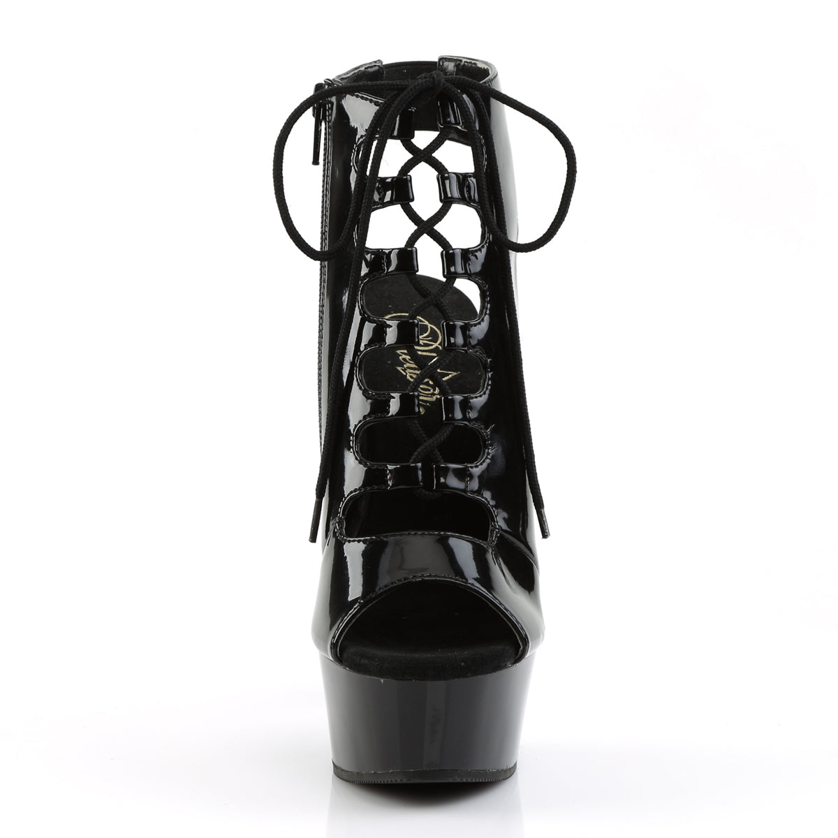 6" Heel, 1 3/4" PF Open Toe/Back Front Lace Up Ankle Bootie (Pleaser DEL600-20/B/M)