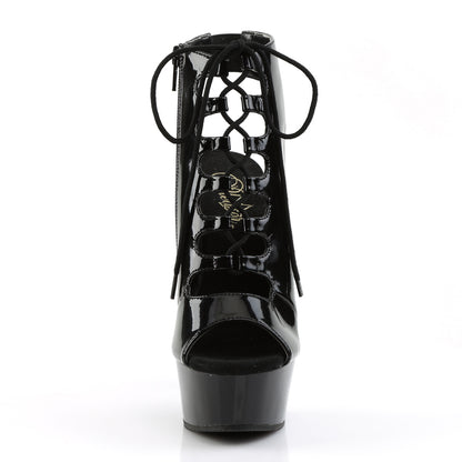6" Heel, 1 3/4" PF Open Toe/Back Front Lace Up Ankle Bootie (Pleaser DEL600-20/B/M)