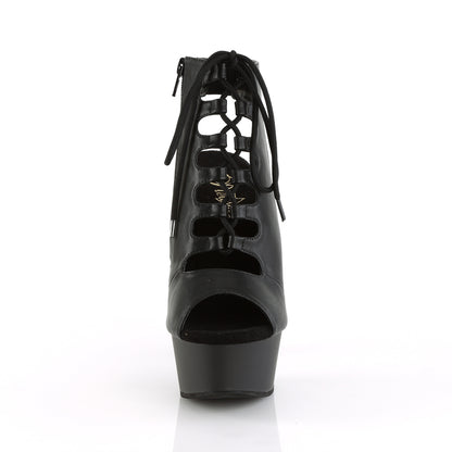 6" Heel, 1 3/4" PF Open Toe/Back Front Lace Up Ankle Bootie (Pleaser DEL600-20/B/M)