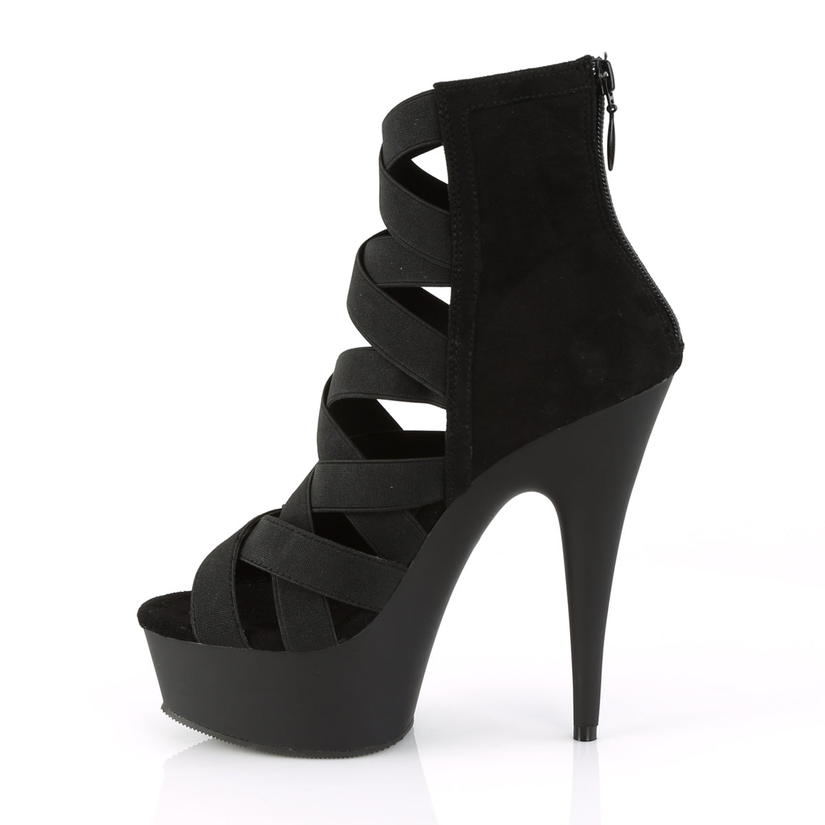6" Heel, 1 3/4" PF Criss Cross Bootie Sandal, Back Zip (Pleaser DEL600-24/BELS-MF/M)