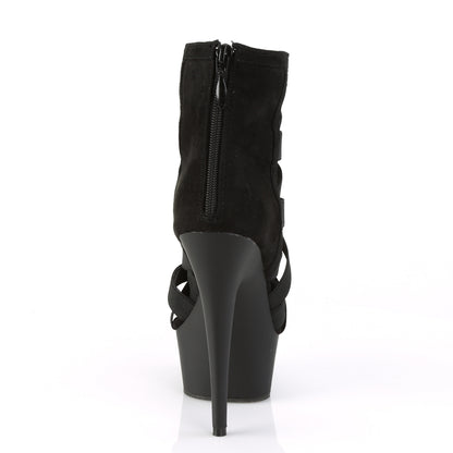 6" Heel, 1 3/4" PF Criss Cross Bootie Sandal, Back Zip (Pleaser DEL600-24/BELS-MF/M)