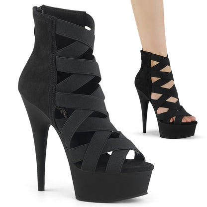 6" Heel, 1 3/4" PF Criss Cross Bootie Sandal, Back Zip (Pleaser DEL600-24/BELS-MF/M)