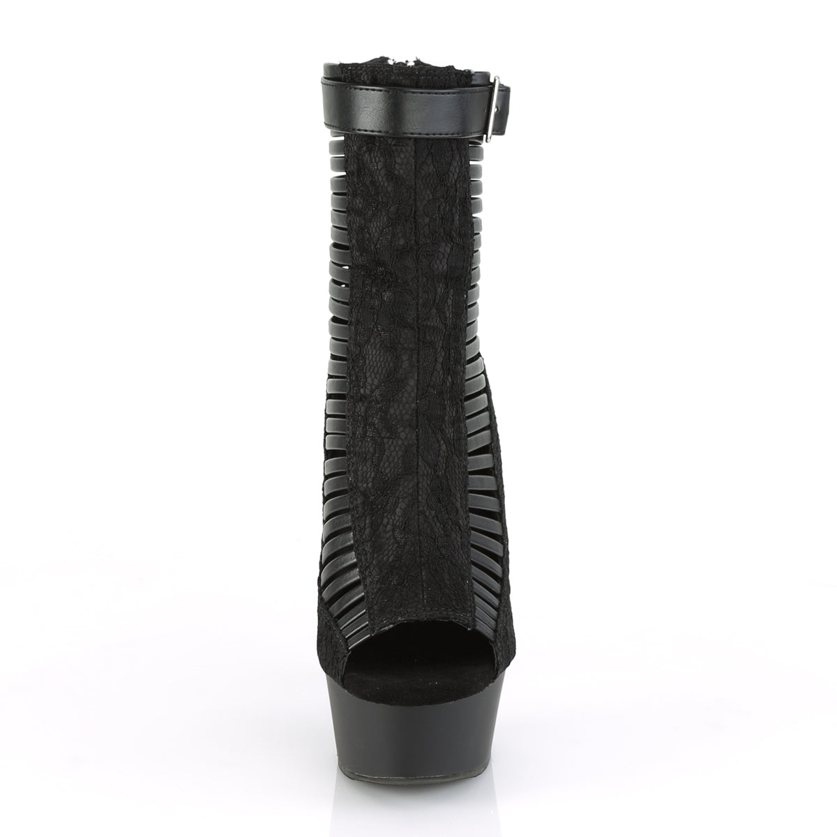 *6" Heel, 1 3/4" PF Open Toe Strappy Ankle Bootie, Back Zip (Pleaser DEL600-27LC/BPU-FA/M)