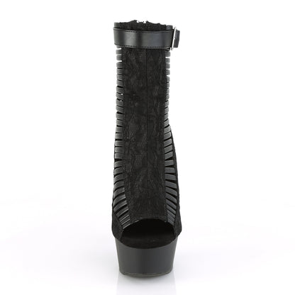 *6" Heel, 1 3/4" PF Open Toe Strappy Ankle Bootie, Back Zip (Pleaser DEL600-27LC/BPU-FA/M)