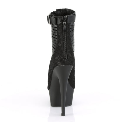*6" Heel, 1 3/4" PF Open Toe Strappy Ankle Bootie, Back Zip (Pleaser DEL600-27LC/BPU-FA/M)