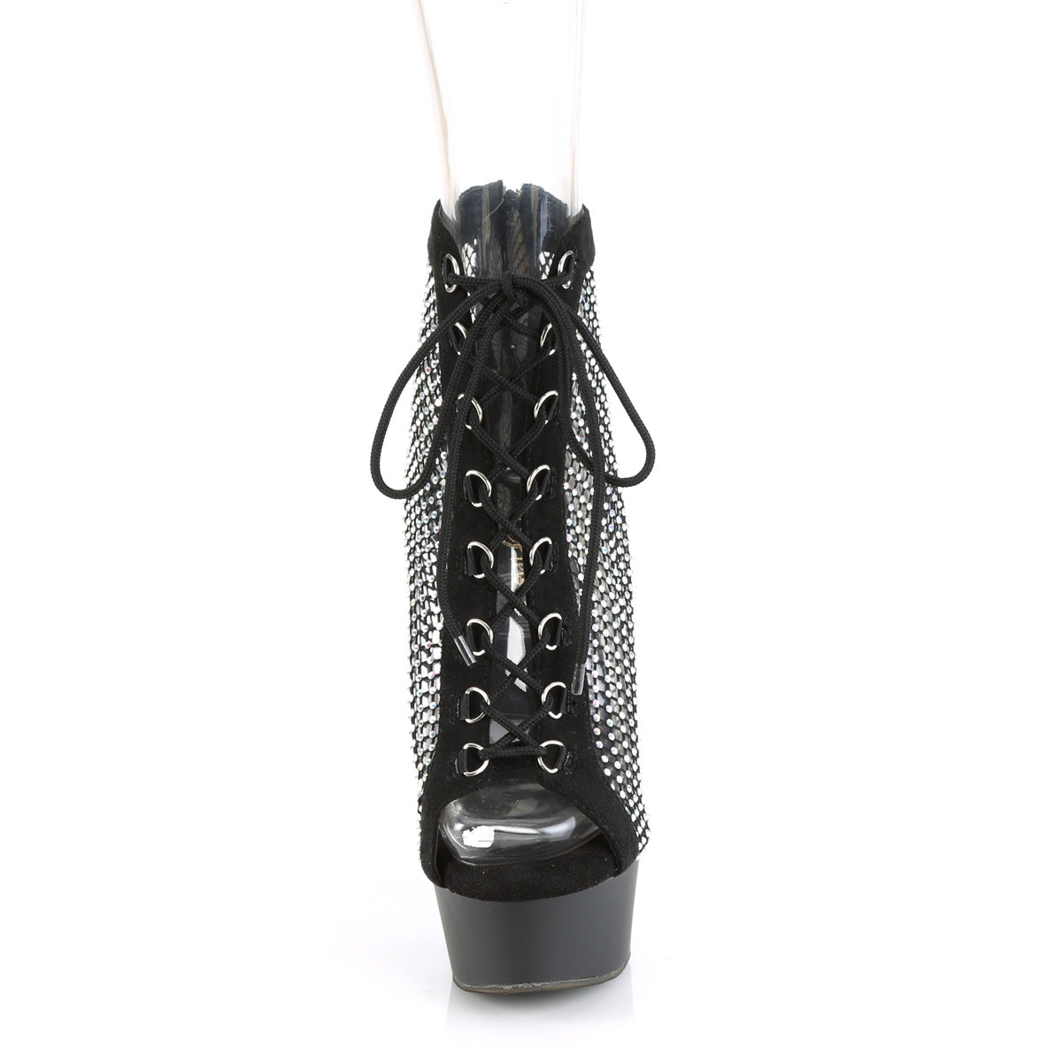 *6" Heel, 1 3/4" PF Lace-Up Peep Toe Ankle Boot, Back Zip (Pleaser DEL600-33RM/BFS-RS/M)
