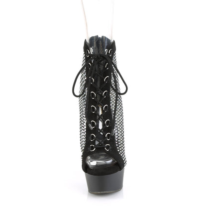 *6" Heel, 1 3/4" PF Lace-Up Peep Toe Ankle Boot, Back Zip (Pleaser DEL600-33RM/BFS-RS/M)