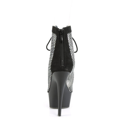 *6" Heel, 1 3/4" PF Lace-Up Peep Toe Ankle Boot, Back Zip (Pleaser DEL600-33RM/BFS-RS/M)